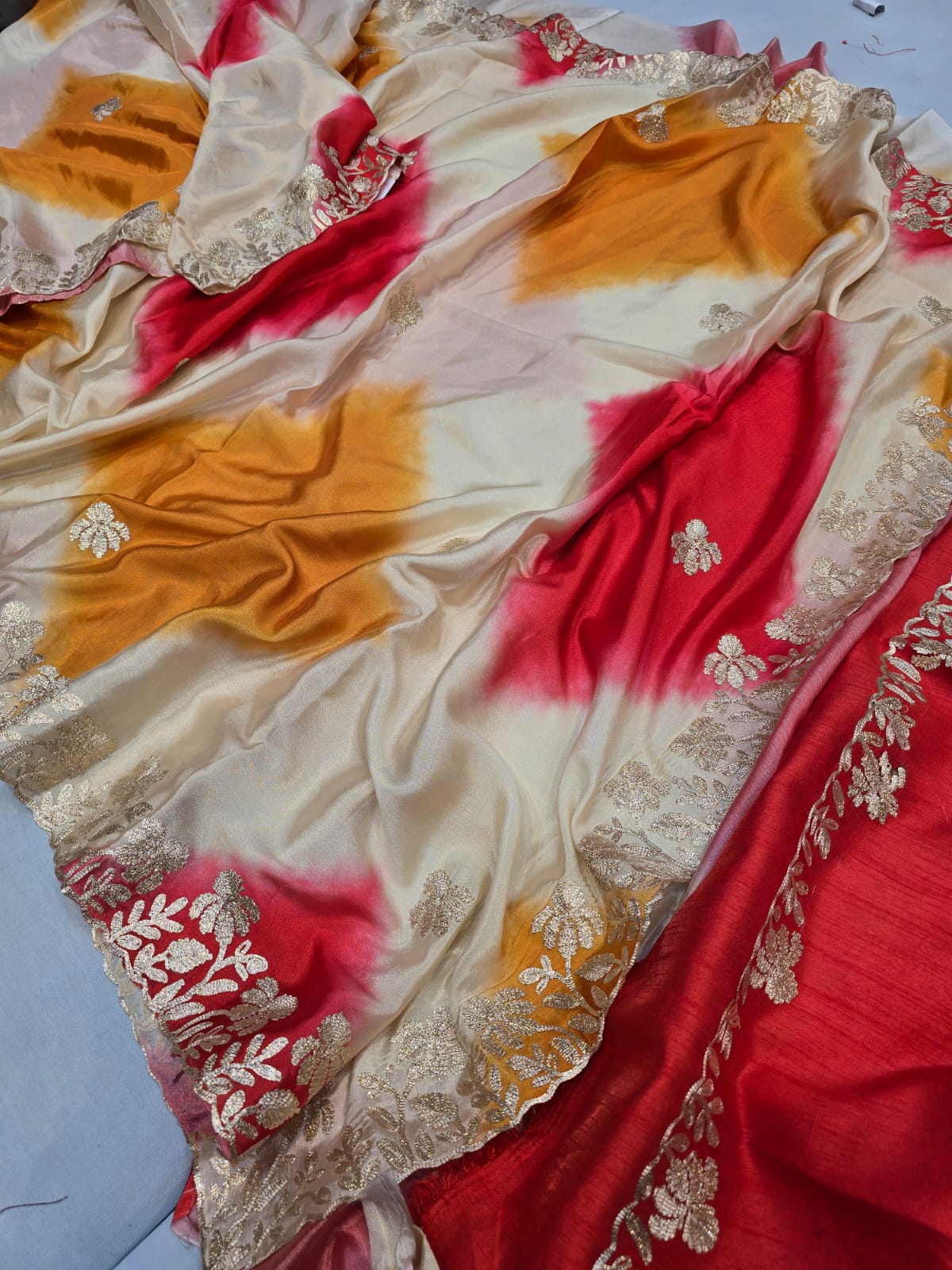 Kayatri New Pure Tusser Chinon Charki Gotapati Work Saree