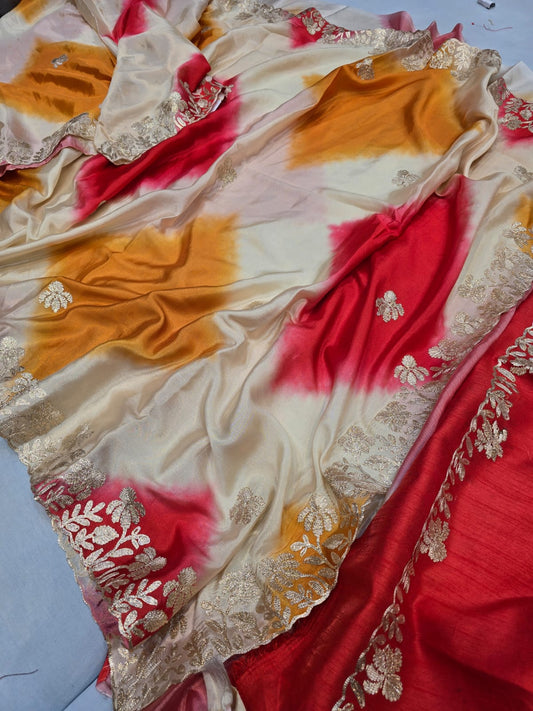 Kayatri New Pure Tusser Chinon Charki Gotapati Work Saree