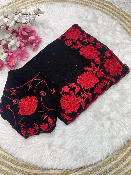 Kayatri New Soft Vichitra Bloomimg With Embroidery Work Saree
