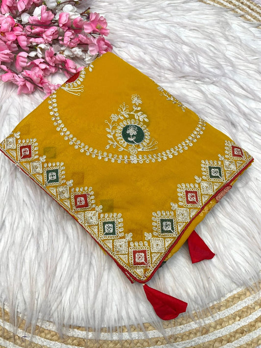 Kayatri New Bloomimg Chocolate Silk Embroidery Sequence Coding Work Saree