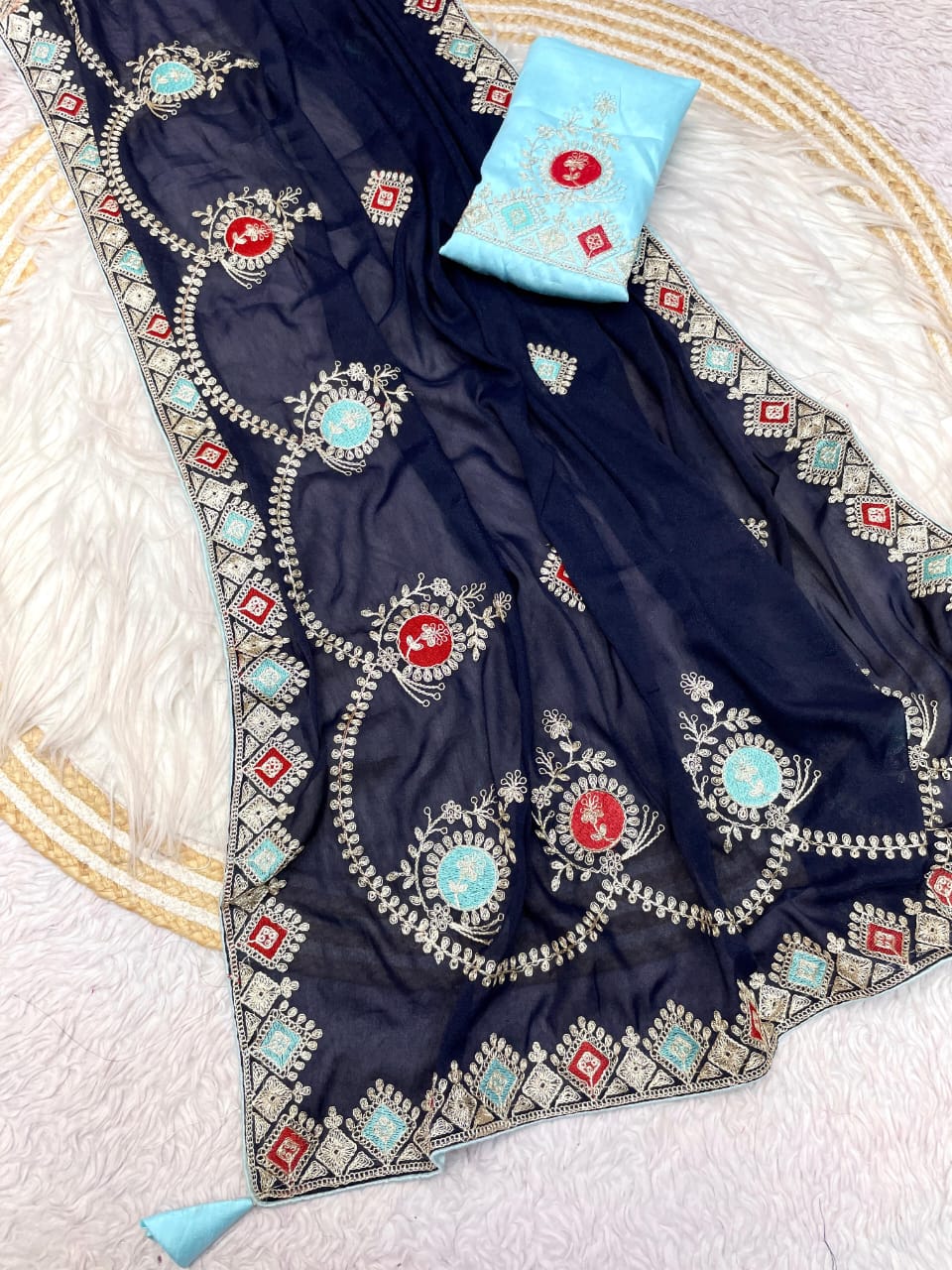 Kayatri New Bloomimg Chocolate Silk Embroidery Sequence Coding Work Saree