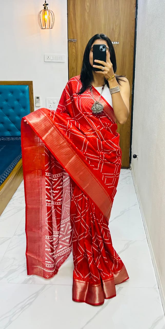 Kayatri New Semi Gaji Silk Ajrakh Saree