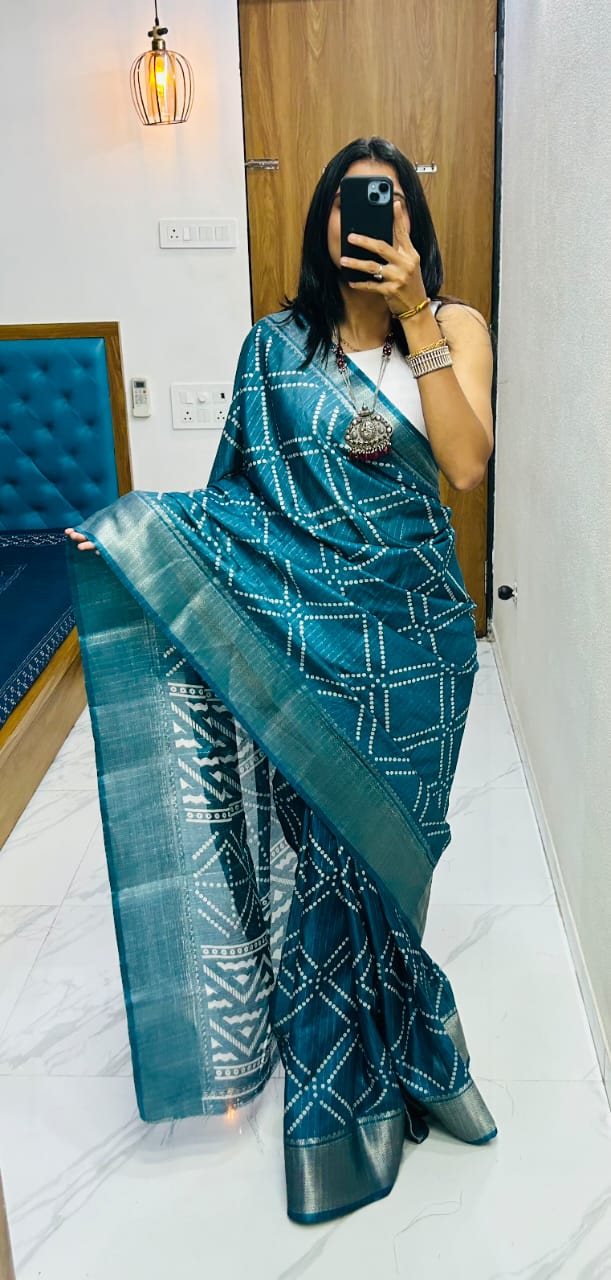 Kayatri New Semi Gaji Silk Ajrakh Saree