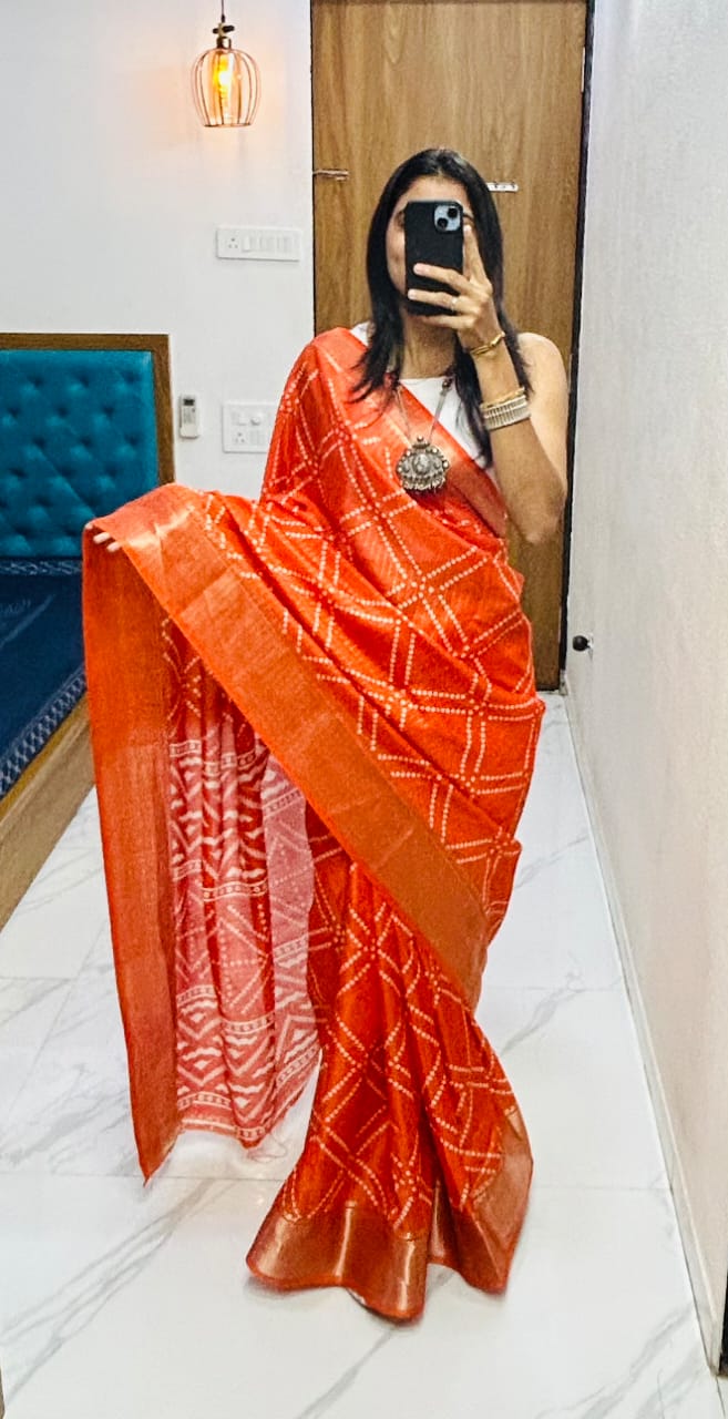 Kayatri New Semi Gaji Silk Ajrakh Saree