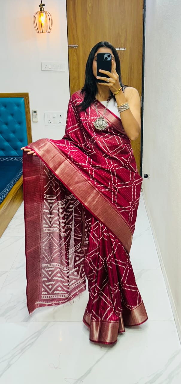 Kayatri New Semi Gaji Silk Ajrakh Saree