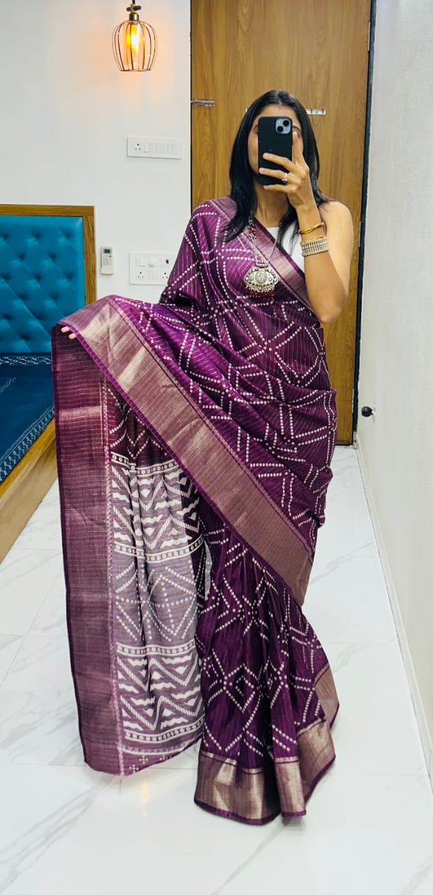 Kayatri New Semi Gaji Silk Ajrakh Saree
