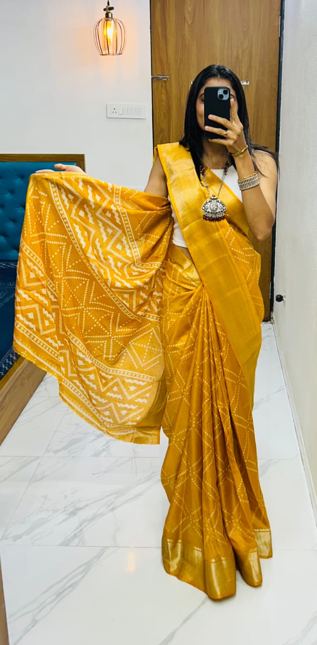 Kayatri New Semi Gaji Silk Ajrakh Saree