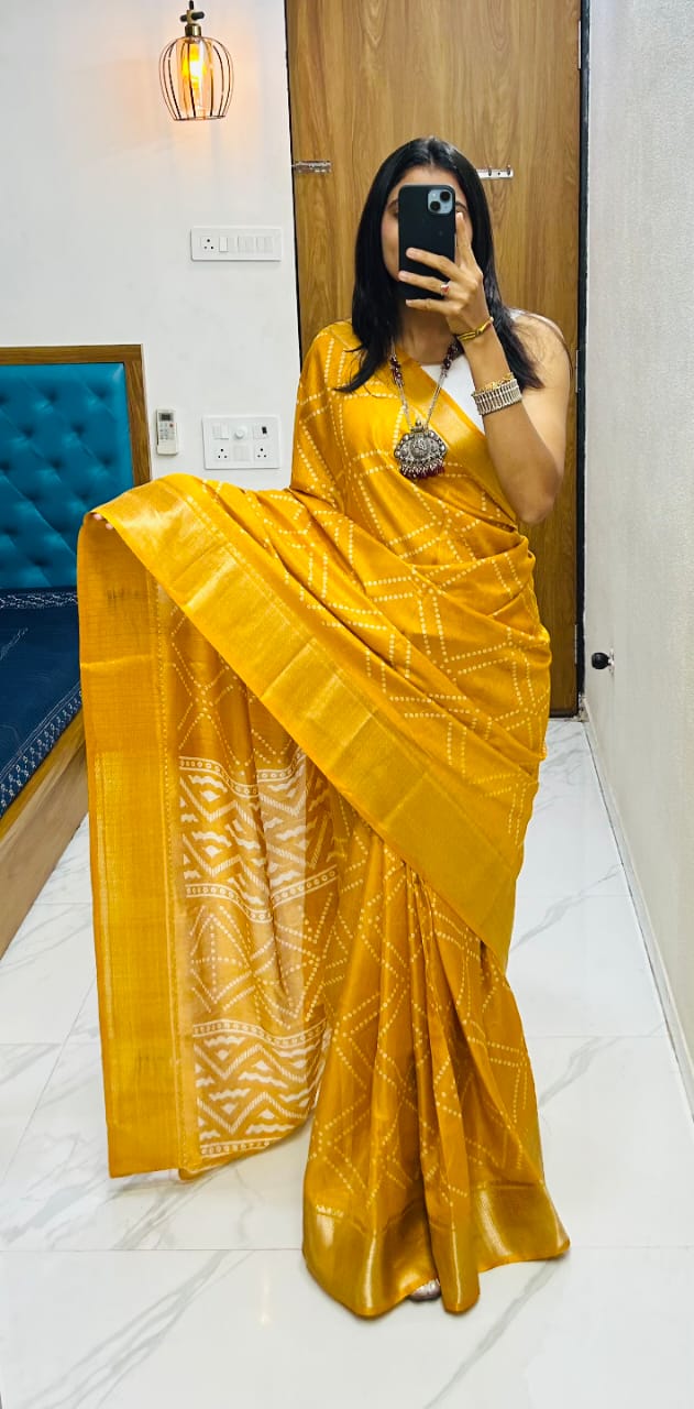 Kayatri New Semi Gaji Silk Ajrakh Saree