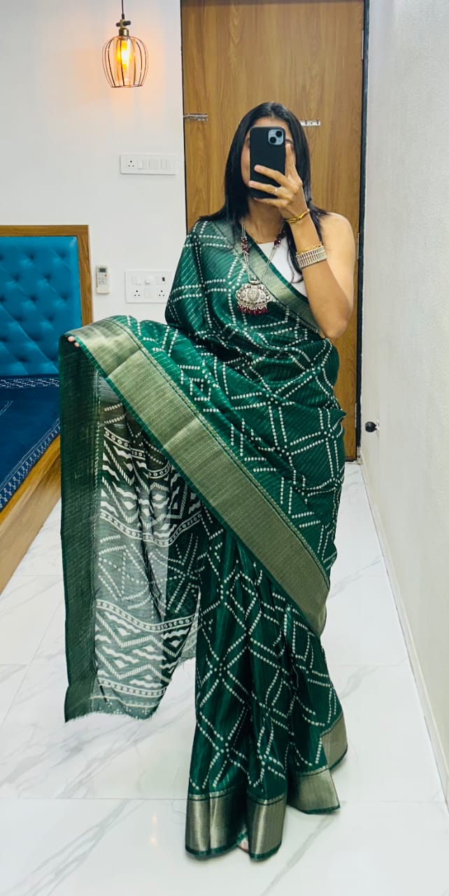 Kayatri New Semi Gaji Silk Ajrakh Saree