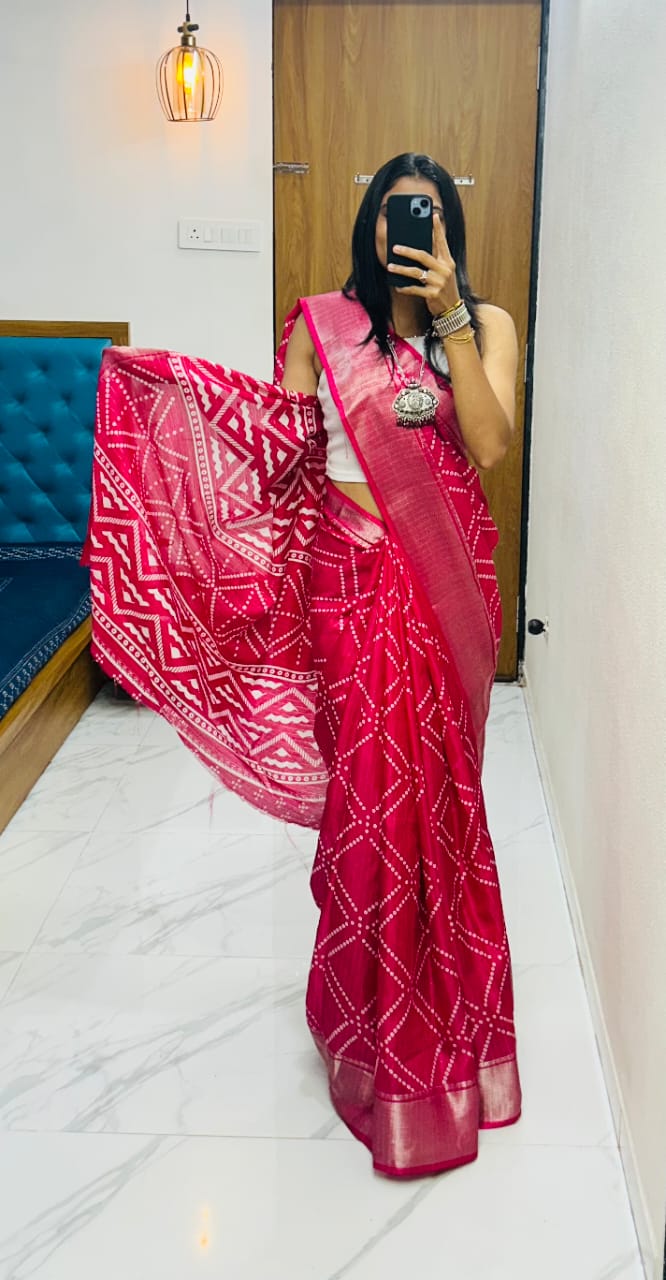 Kayatri New Semi Gaji Silk Ajrakh Saree