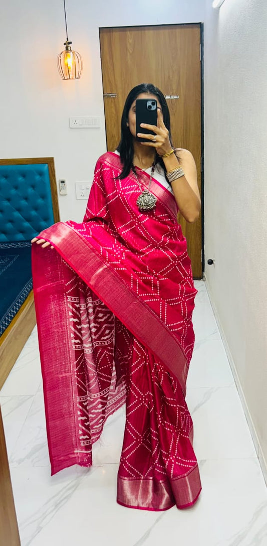 Kayatri New Semi Gaji Silk Ajrakh Saree