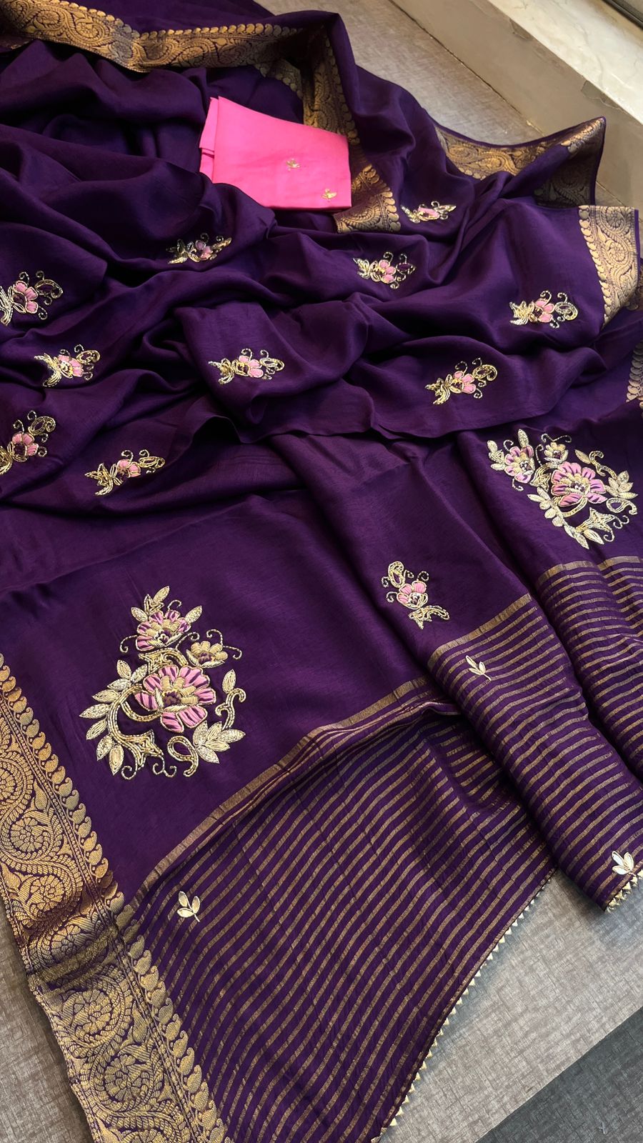 Kayatri New Pure Moonga Silk Hand Work Saree