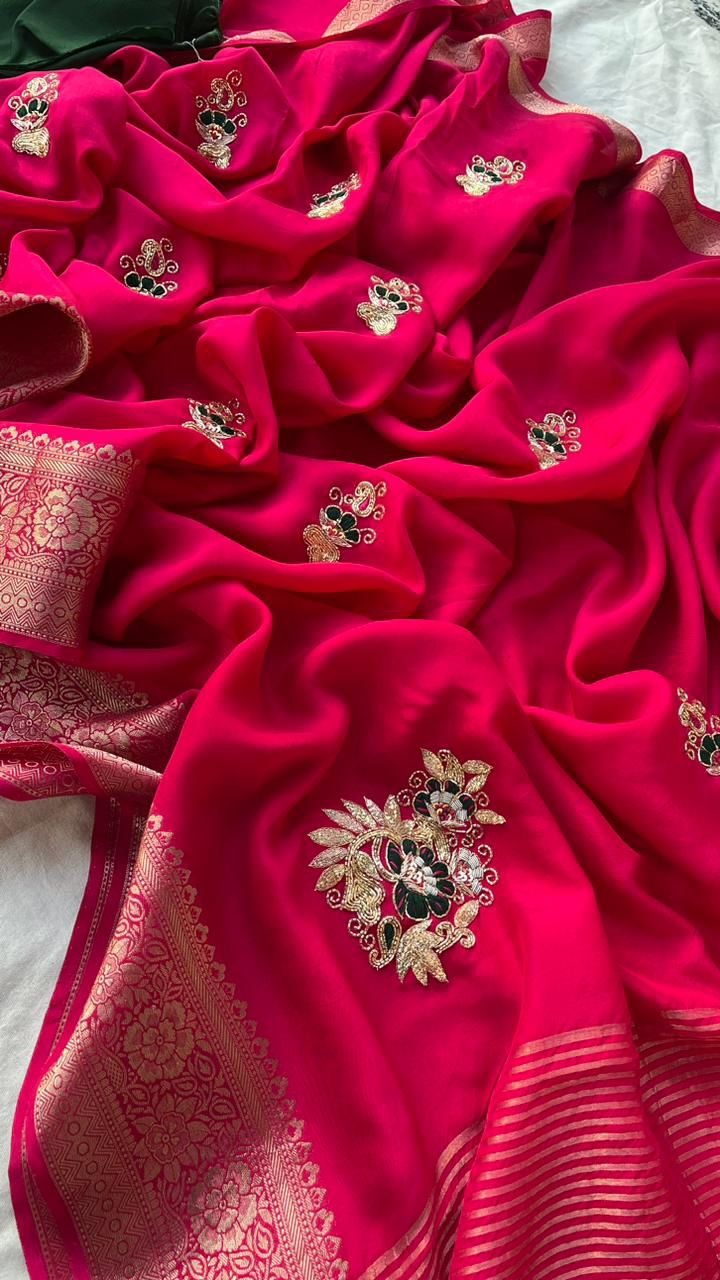 Kayatri New Pure Moonga Silk Hand Work Saree