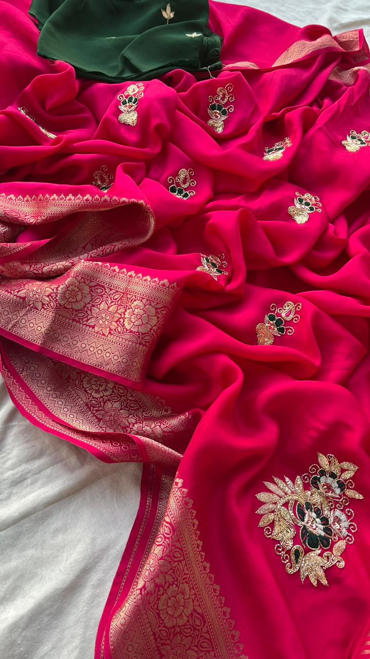 Kayatri New Pure Moonga Silk Hand Work Saree