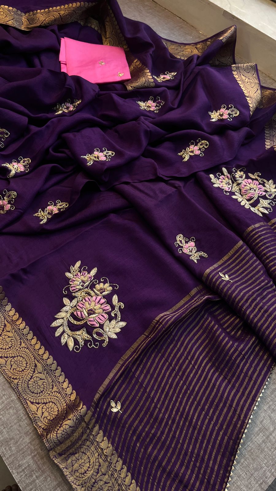 Kayatri New Pure Moonga Silk Hand Work Saree