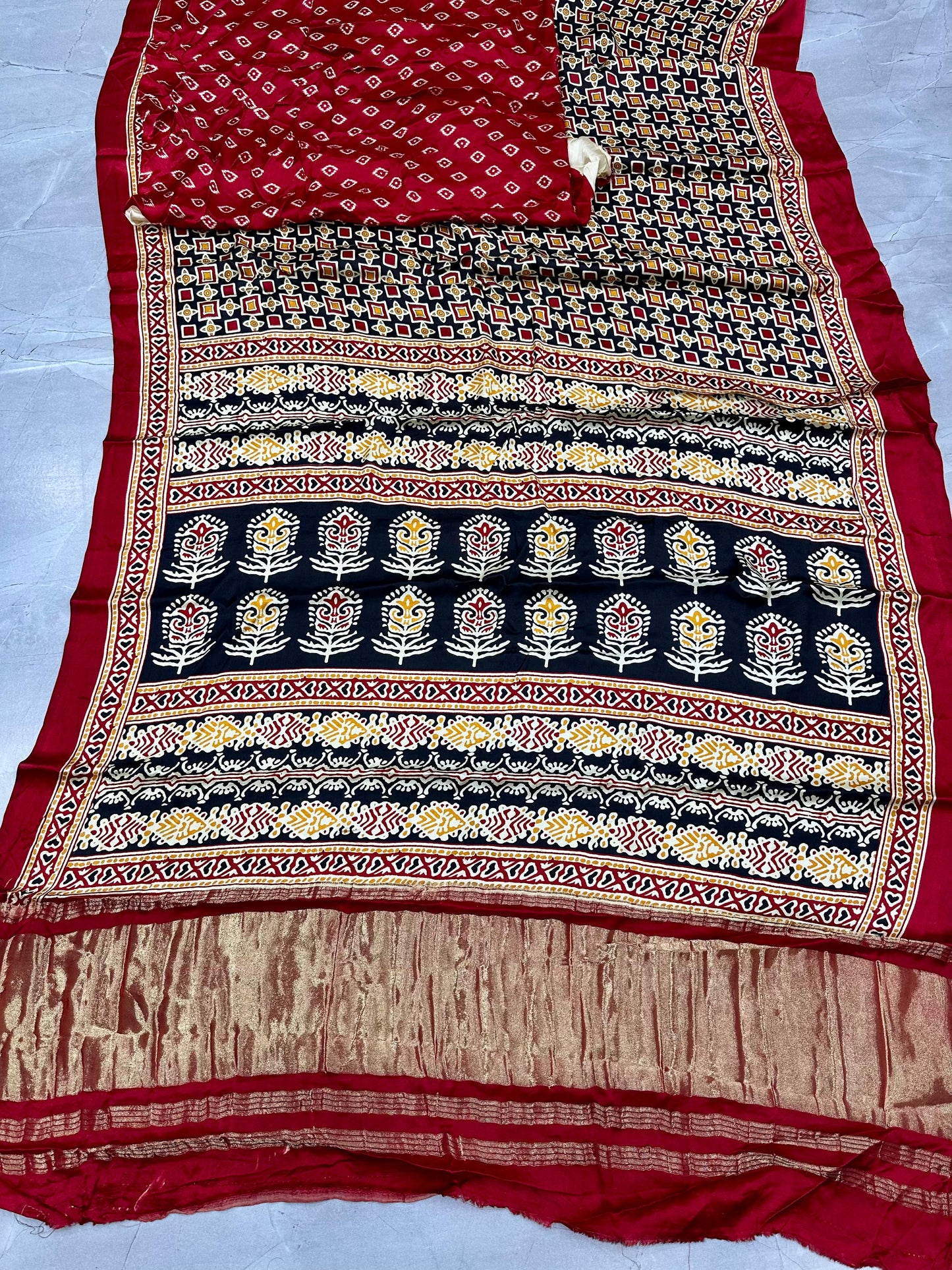Kayatri New Pure Gaji Silk Ajrakh With Lagadi Pallu Saree