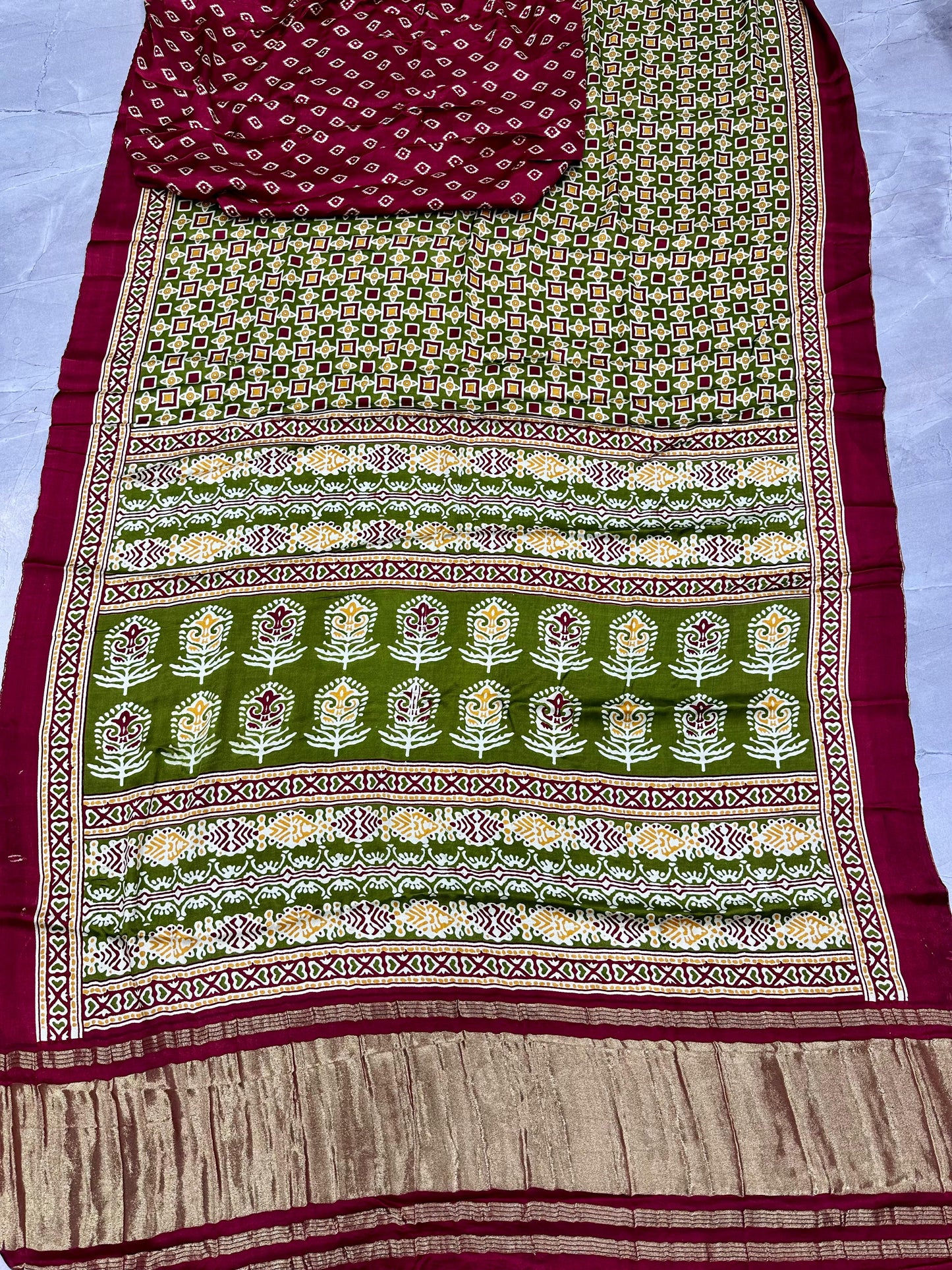 Kayatri New Pure Gaji Silk Ajrakh With Lagadi Pallu Saree