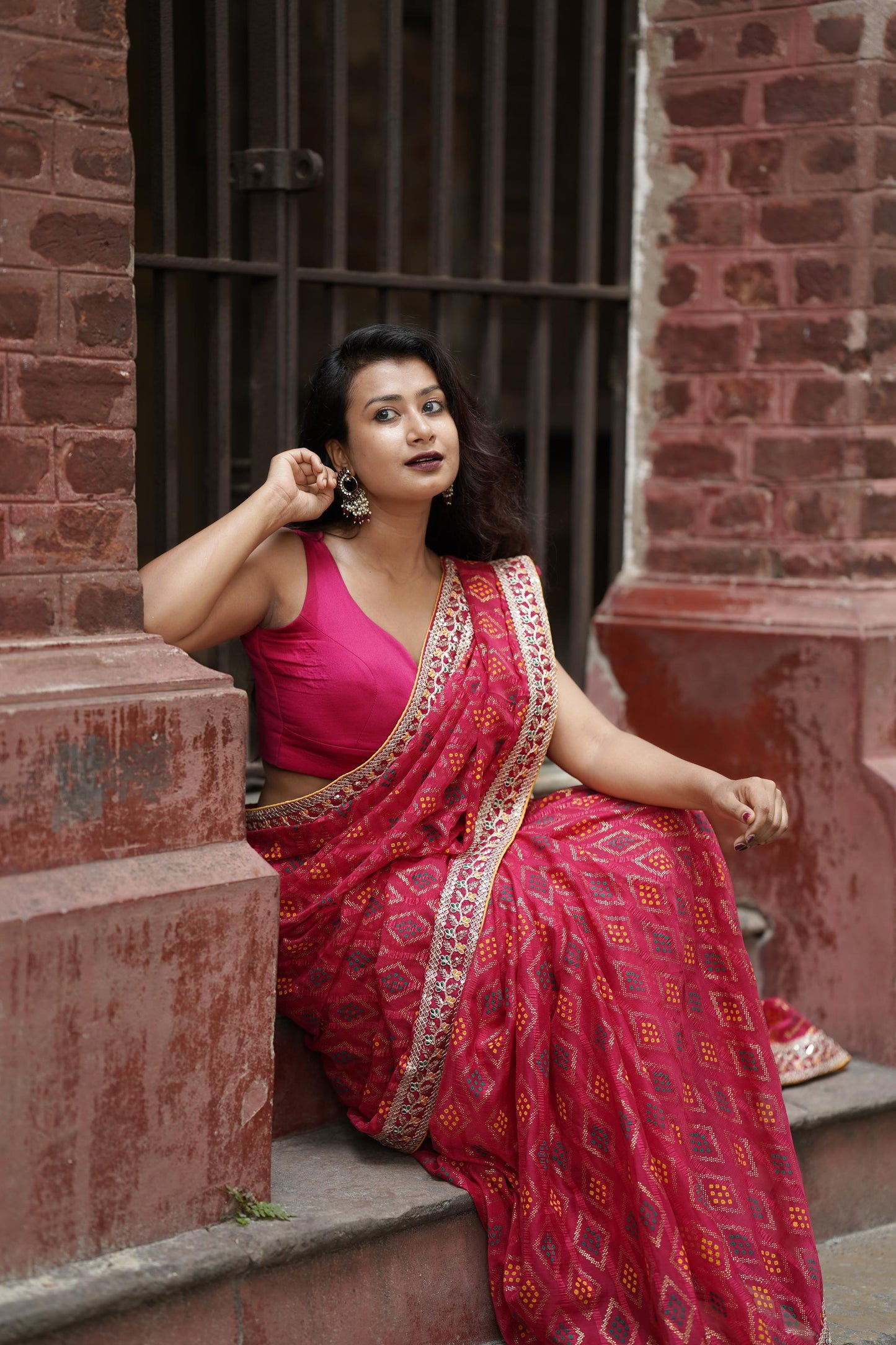 Kayatri New Elegant Bandhej Chex Cotton Silk Saree with Stylish Border & Pallu