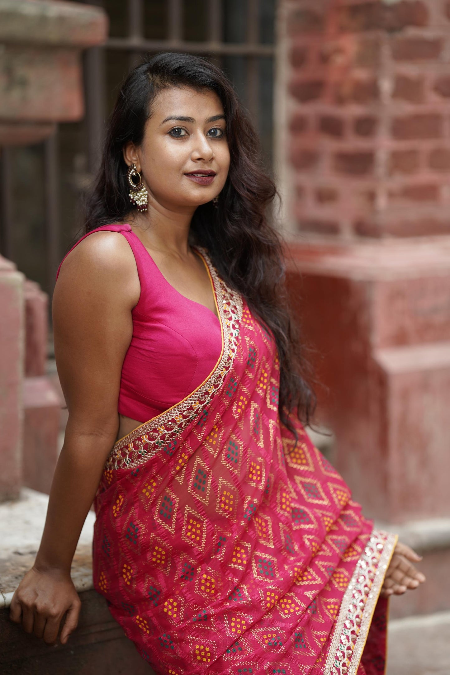 Kayatri New Elegant Bandhej Chex Cotton Silk Saree with Stylish Border & Pallu