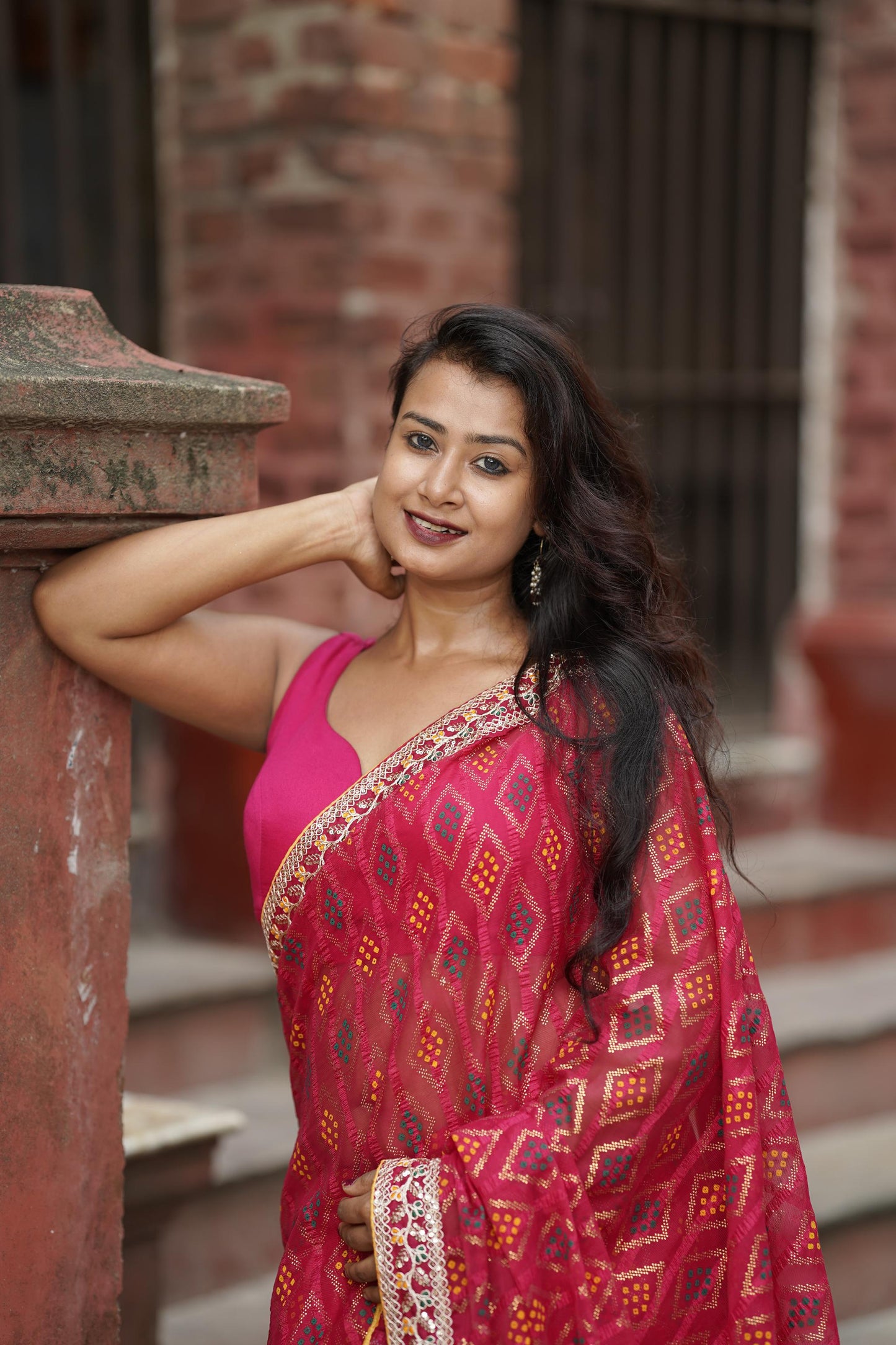 Kayatri New Elegant Bandhej Chex Cotton Silk Saree with Stylish Border & Pallu