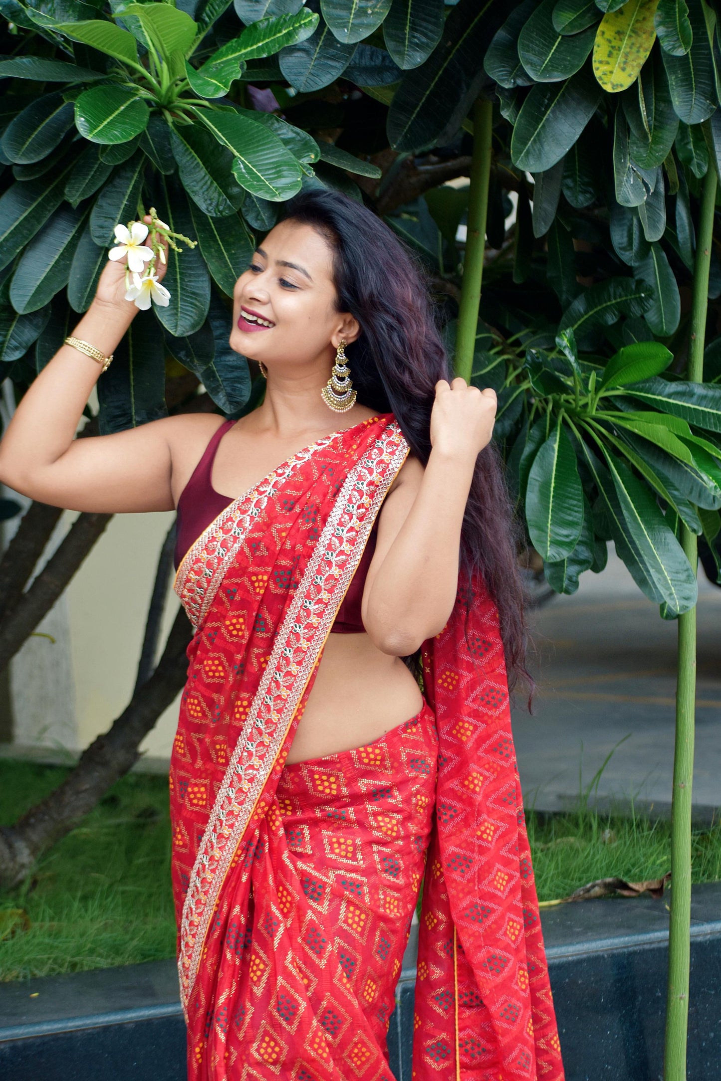 Kayatri New Elegant Bandhej Chex Cotton Silk Saree with Stylish Border & Pallu