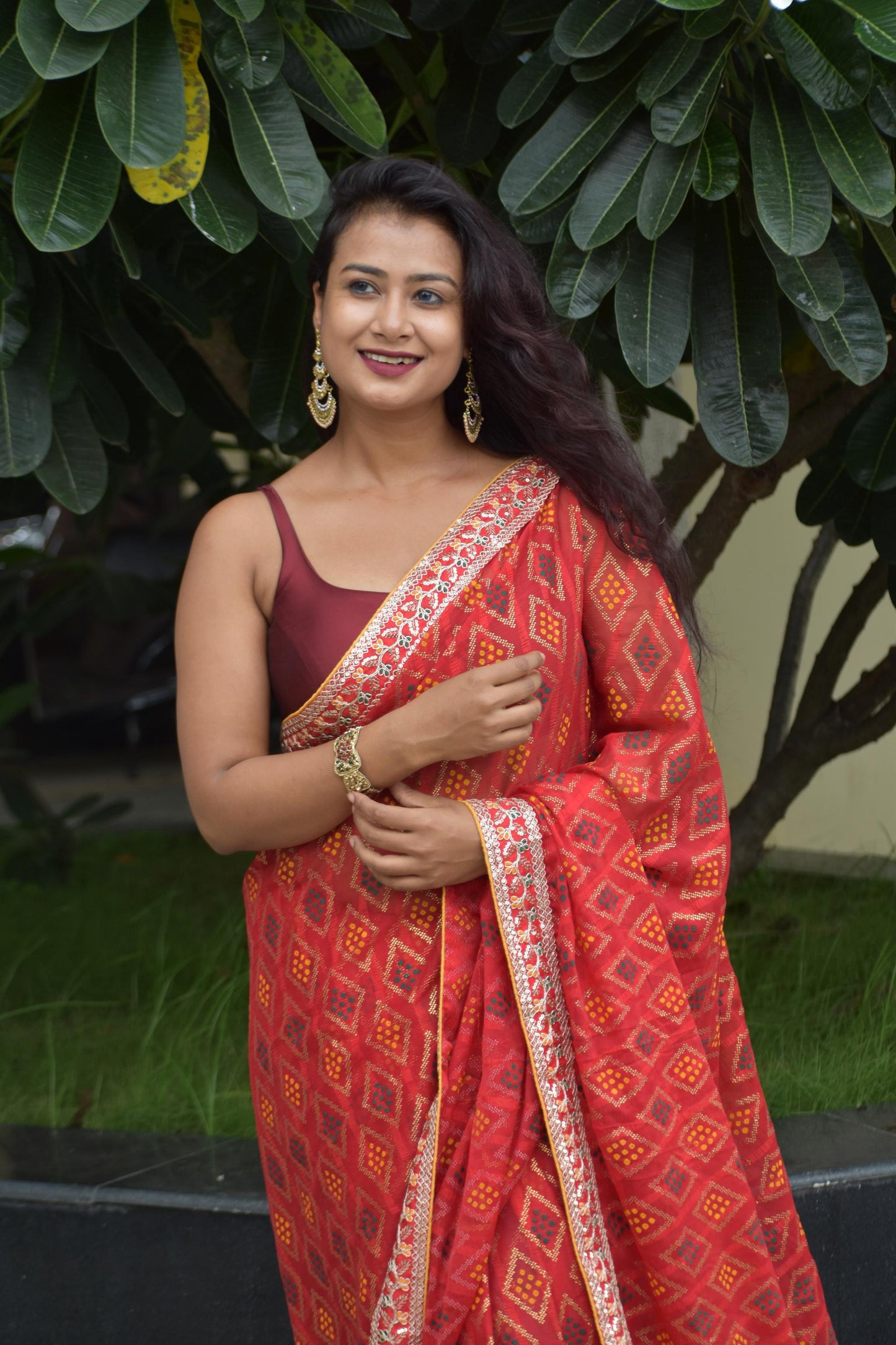 Kayatri New Elegant Bandhej Chex Cotton Silk Saree with Stylish Border & Pallu