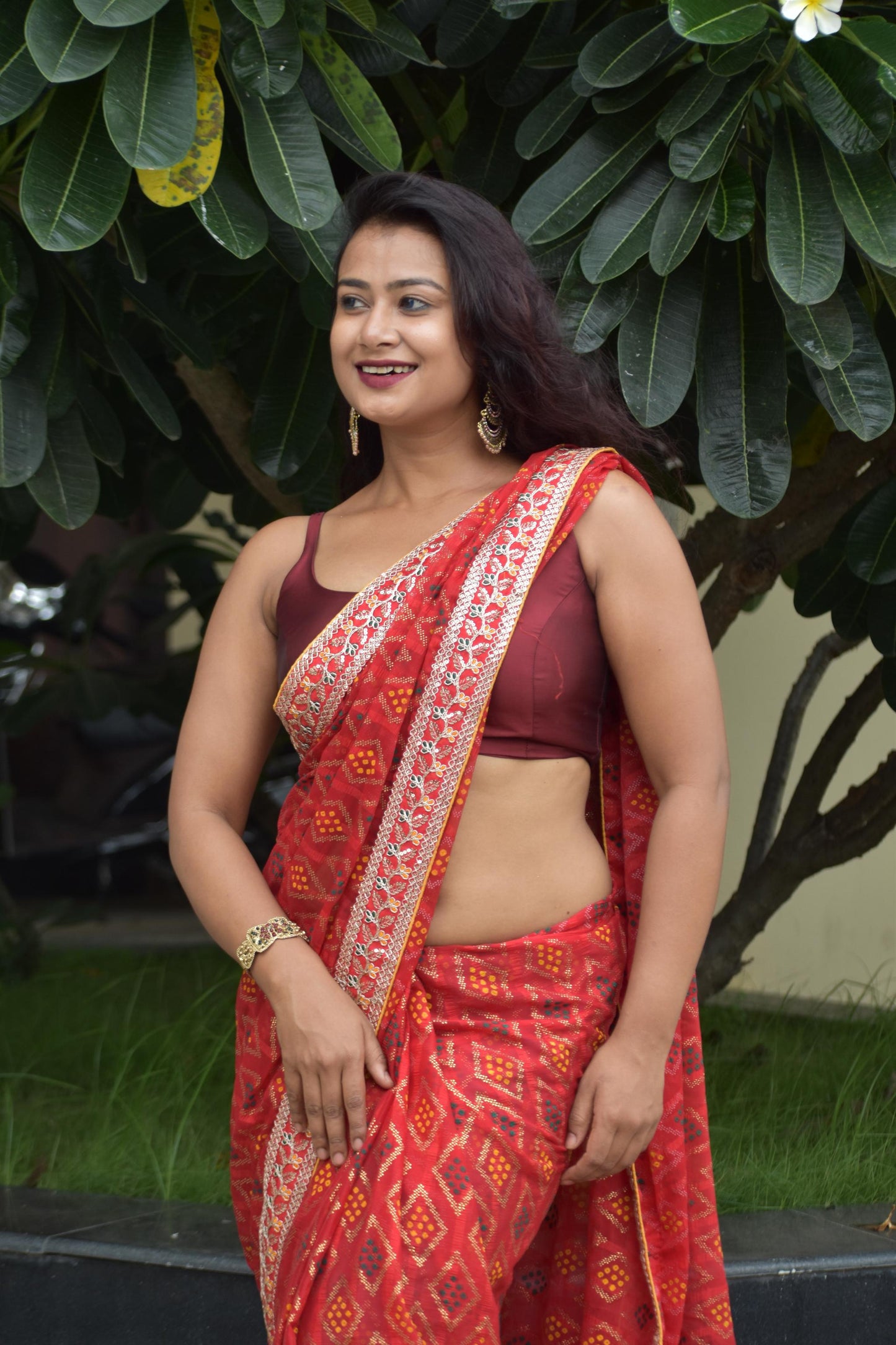 Kayatri New Elegant Bandhej Chex Cotton Silk Saree with Stylish Border & Pallu