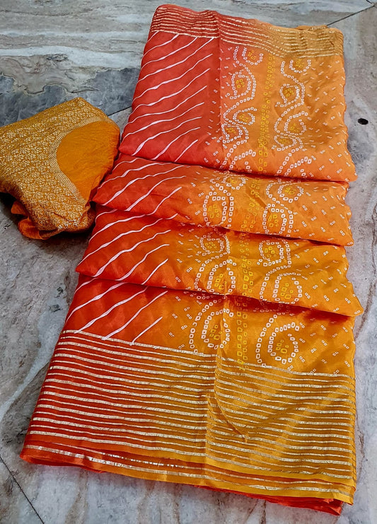 Kayatri Premium Half Lehriya Half Bandhej Silk Saree