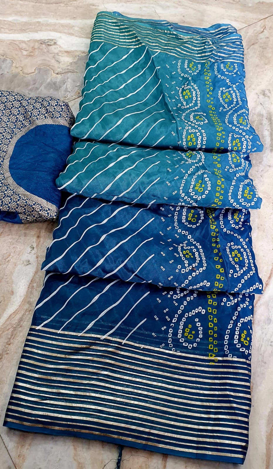 Kayatri Premium Half Lehriya Half Bandhej Silk Saree