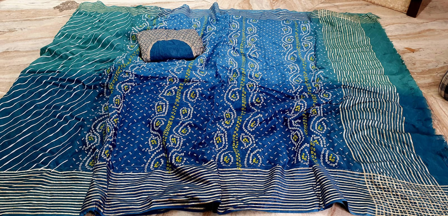 Kayatri Premium Half Lehriya Half Bandhej Silk Saree