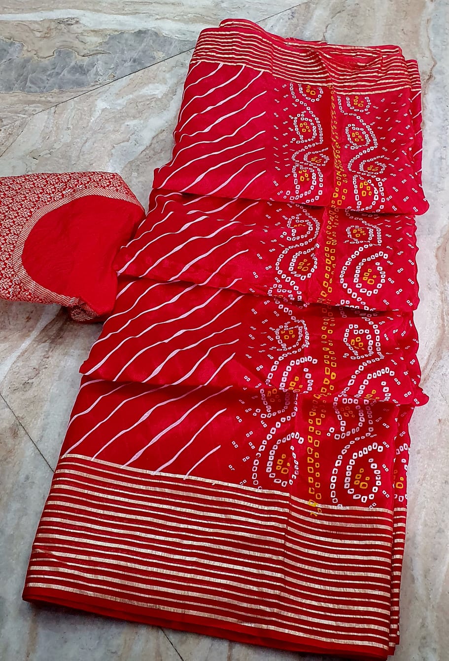 Kayatri Premium Half Lehriya Half Bandhej Silk Saree