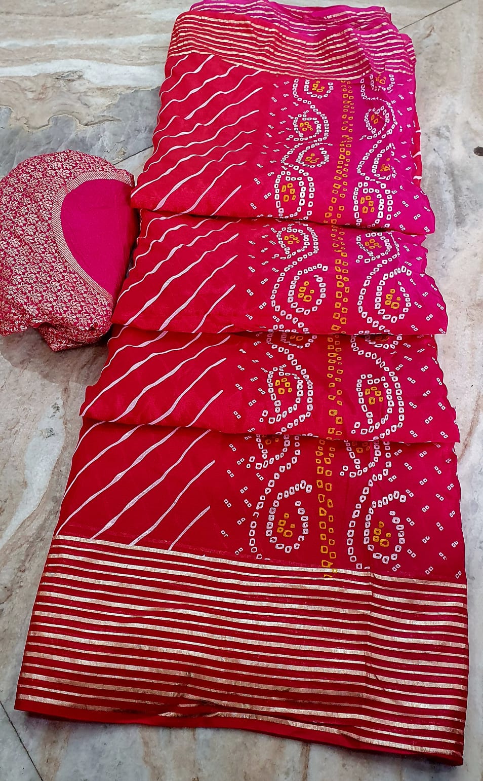 Kayatri Premium Half Lehriya Half Bandhej Silk Saree