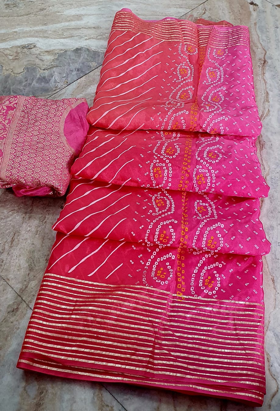 Kayatri Premium Half Lehriya Half Bandhej Silk Saree