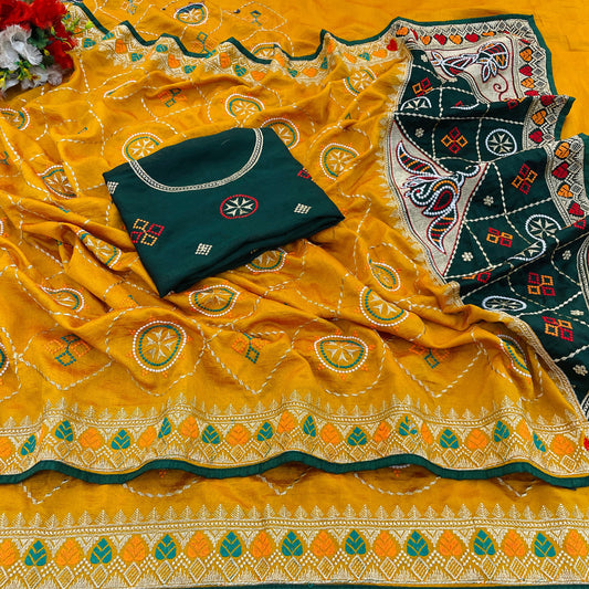 Kayatri New Vichitra Silk Heavy Saree With Embroidery Work