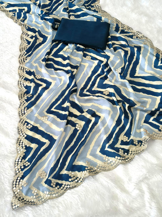 Kayatri New Chinon Fabric Designer Thread Work With Cut Work Saare