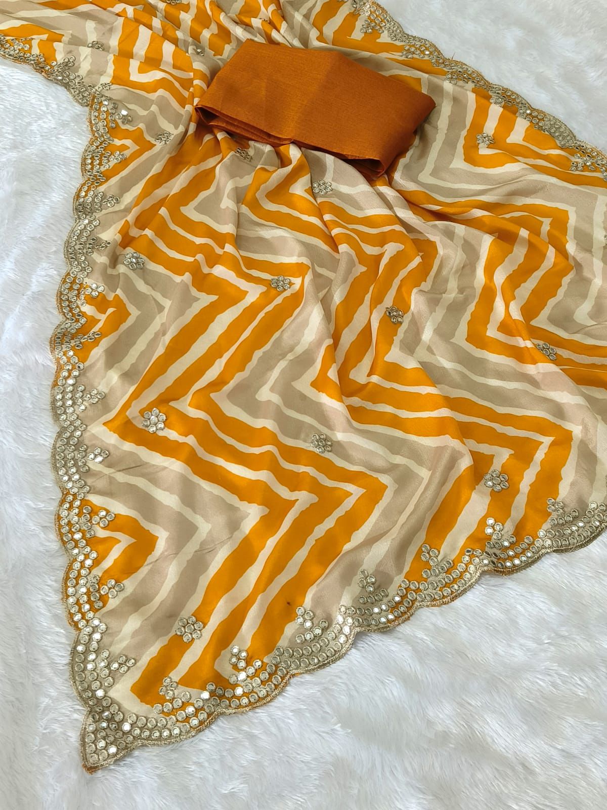 Kayatri New Chinon Fabric Designer Thread Work With Cut Work Saare