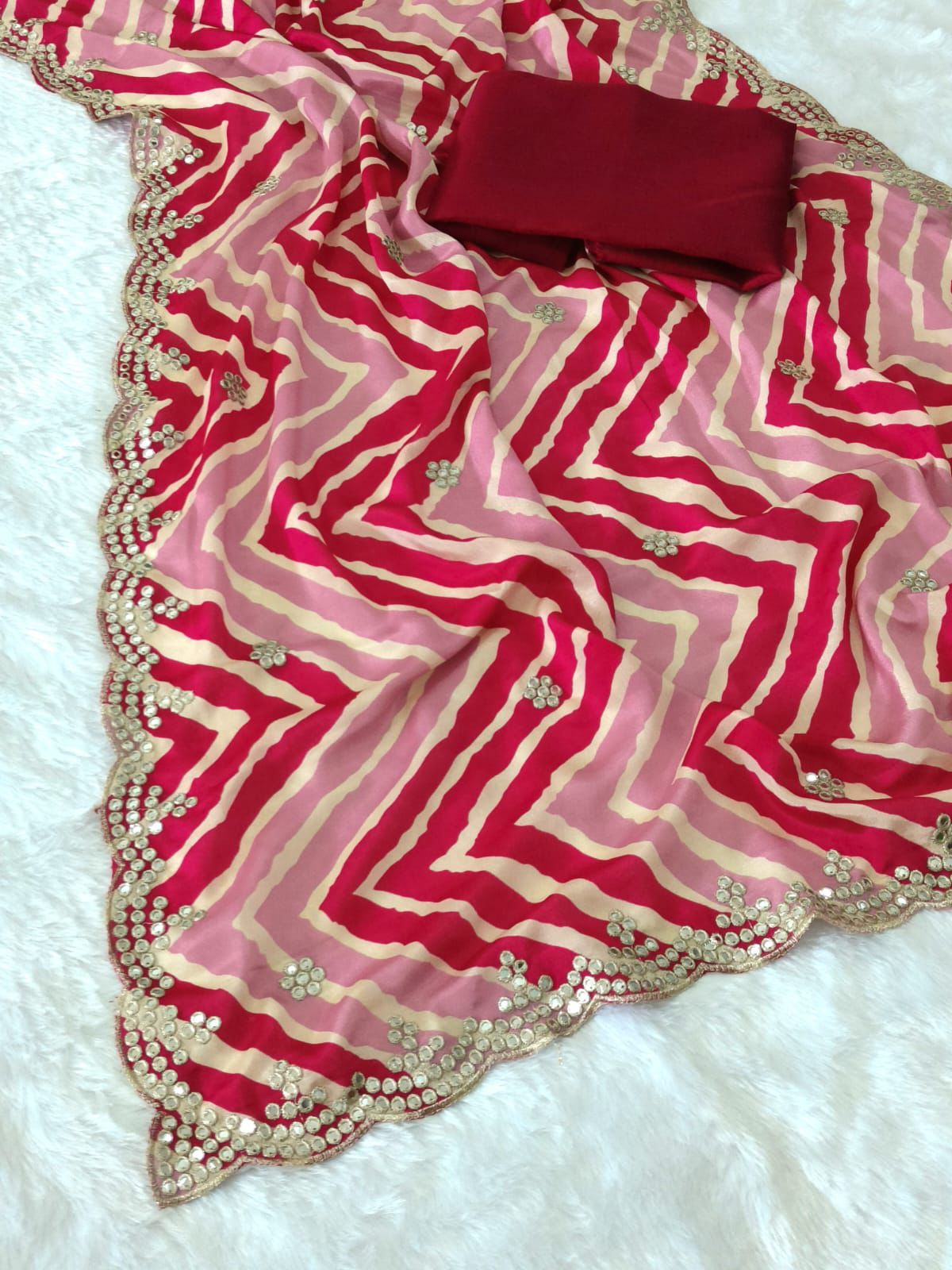 Kayatri New Chinon Fabric Designer Thread Work With Cut Work Saare
