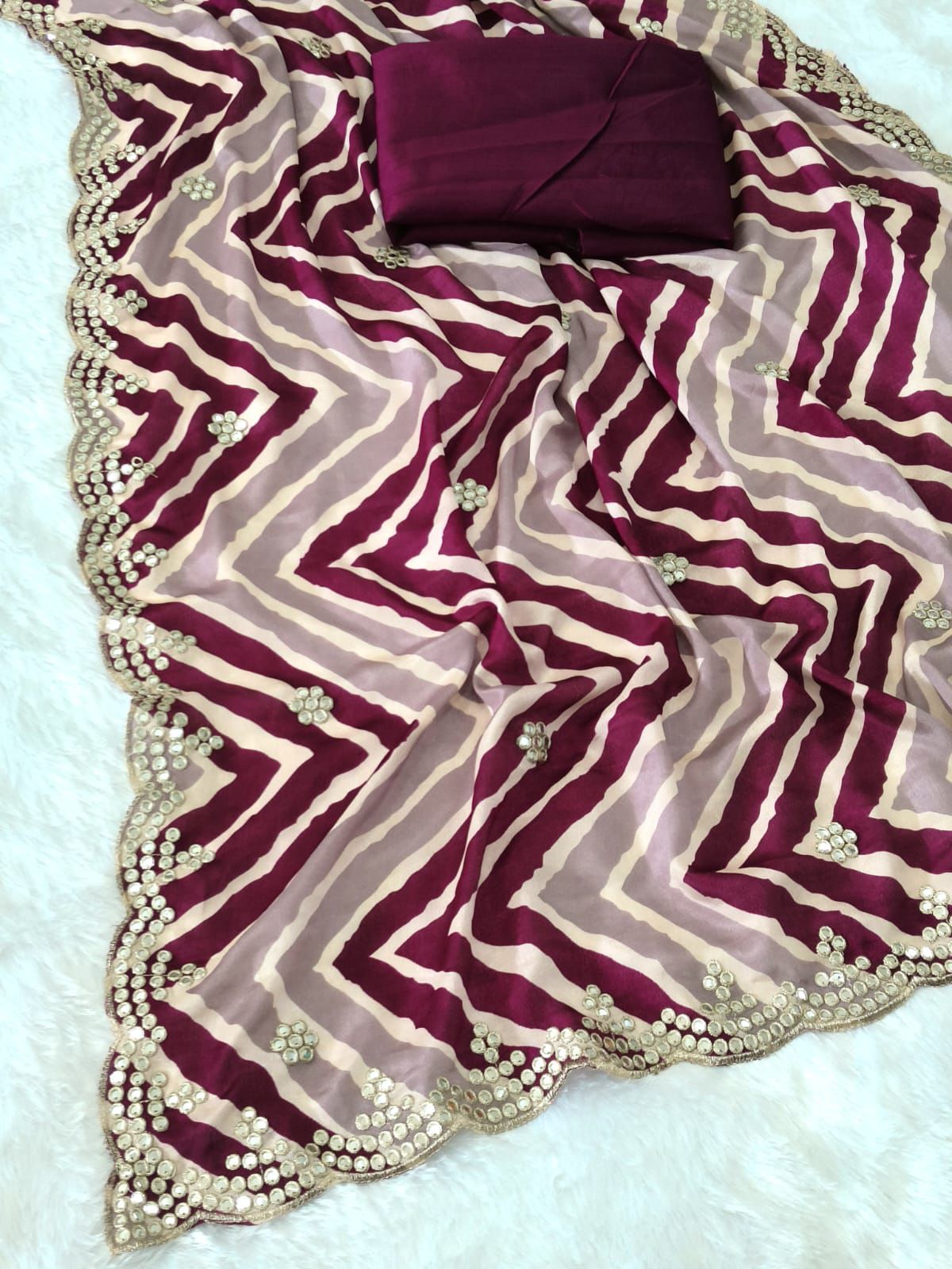 Kayatri New Chinon Fabric Designer Thread Work With Cut Work Saare