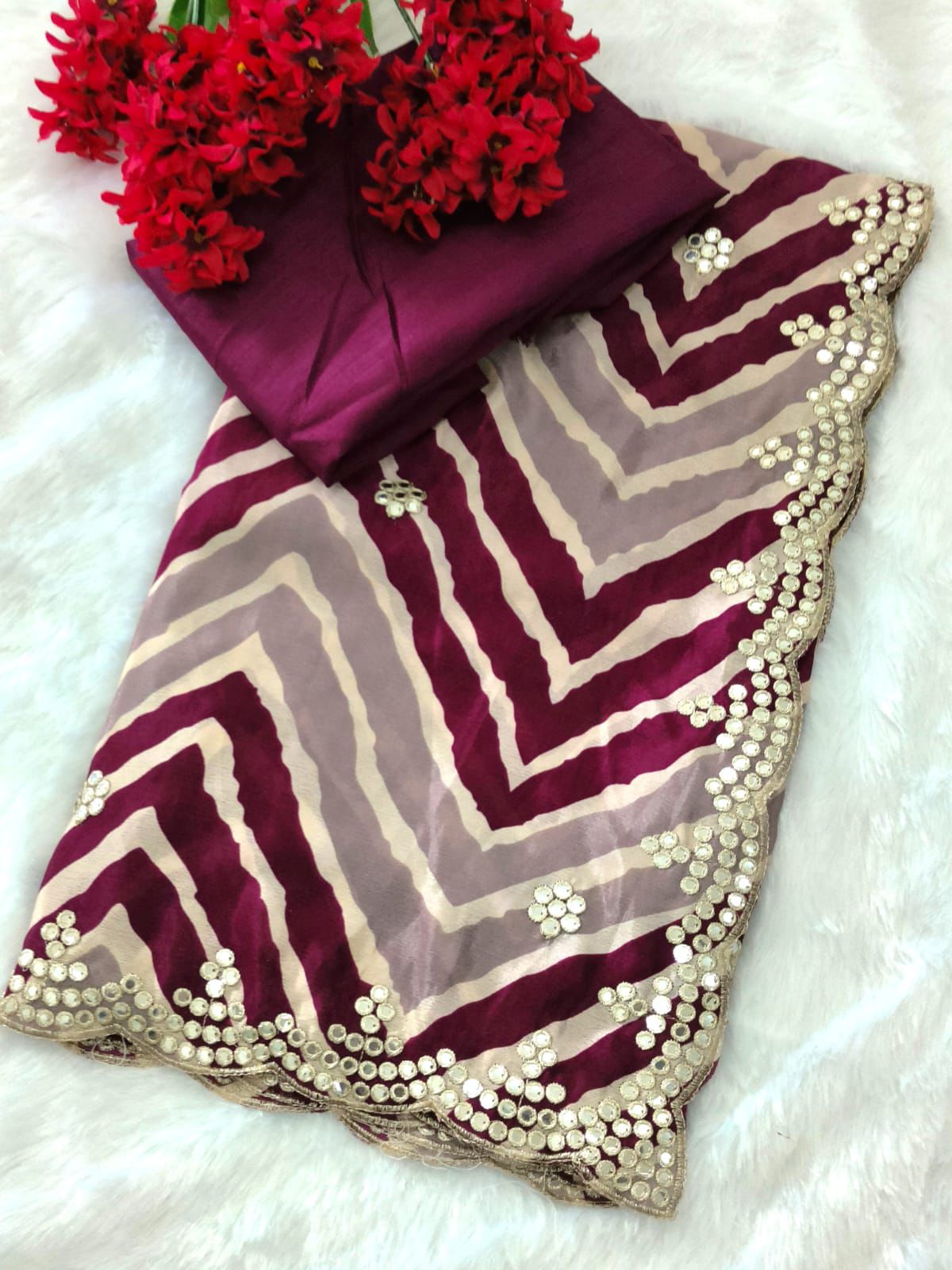 Kayatri New Chinon Fabric Designer Thread Work With Cut Work Saare