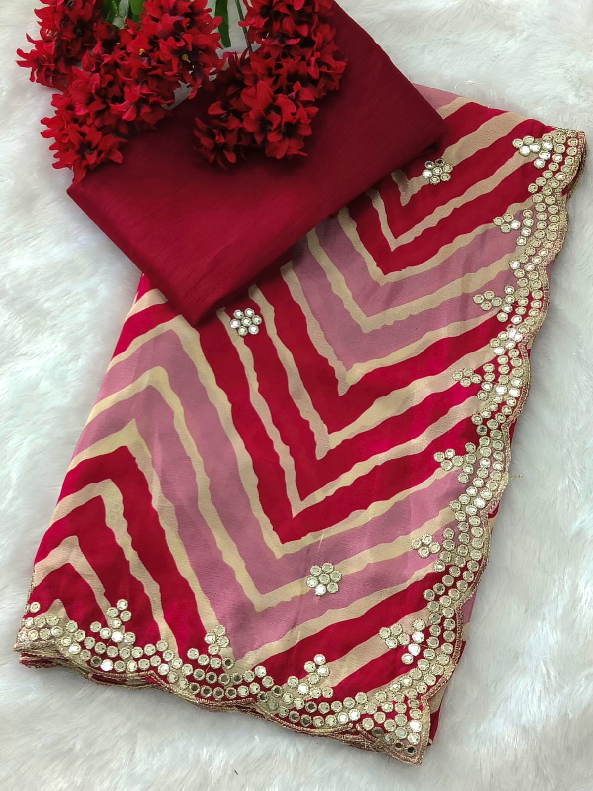 Kayatri New Chinon Fabric Designer Thread Work With Cut Work Saare