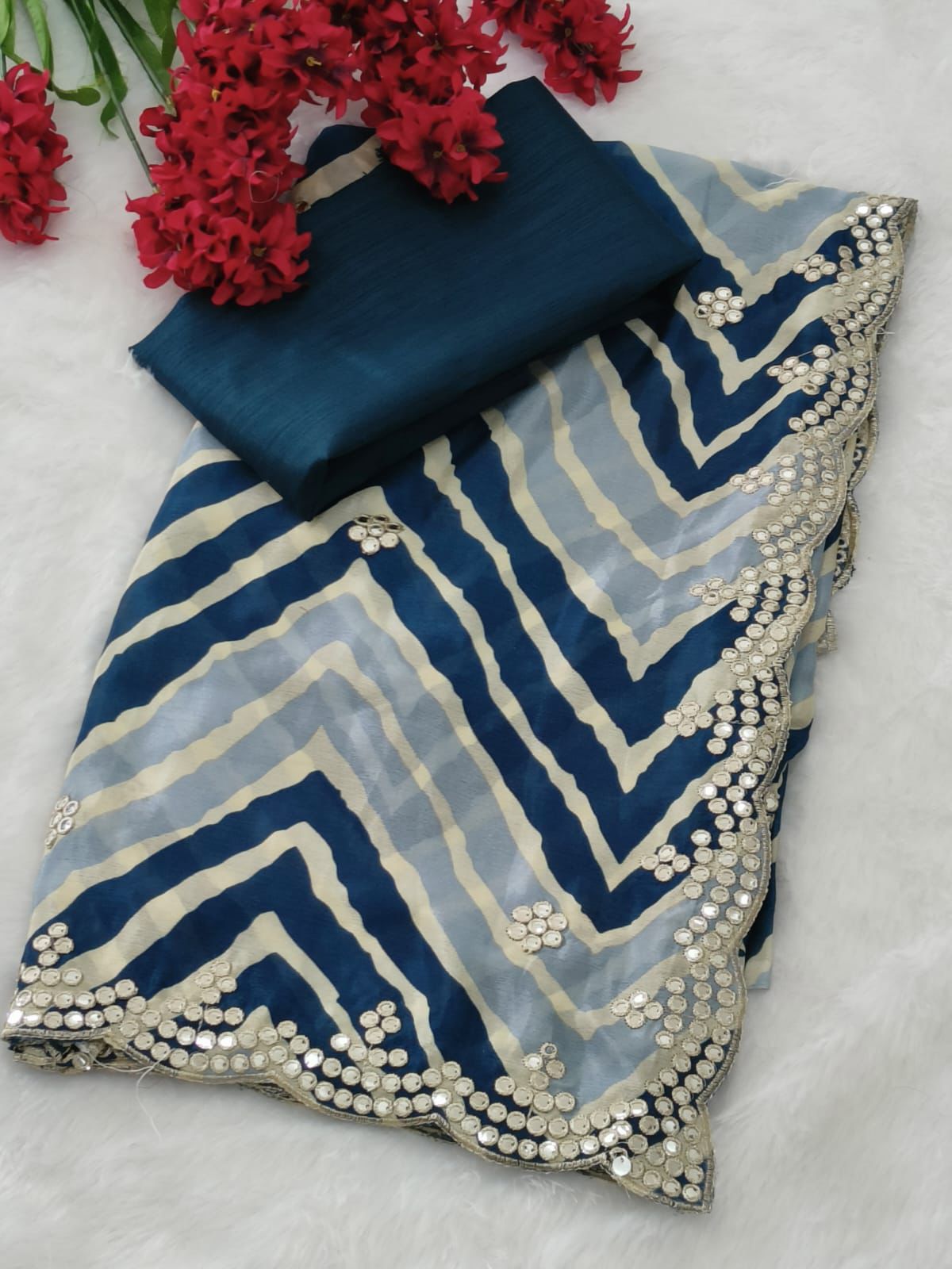 Kayatri New Chinon Fabric Designer Thread Work With Cut Work Saare