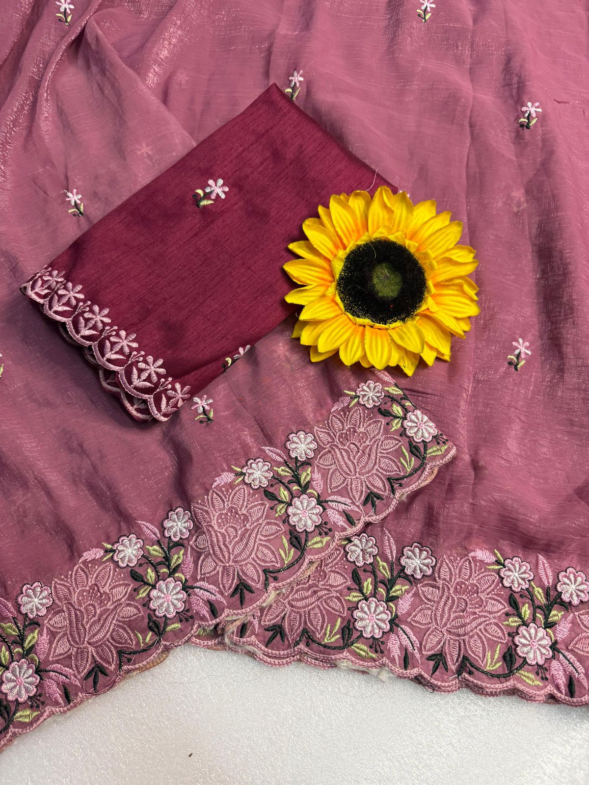 Kayatri New Crunchy Ciffon Saree With Elegant Scalap Embroidery Work