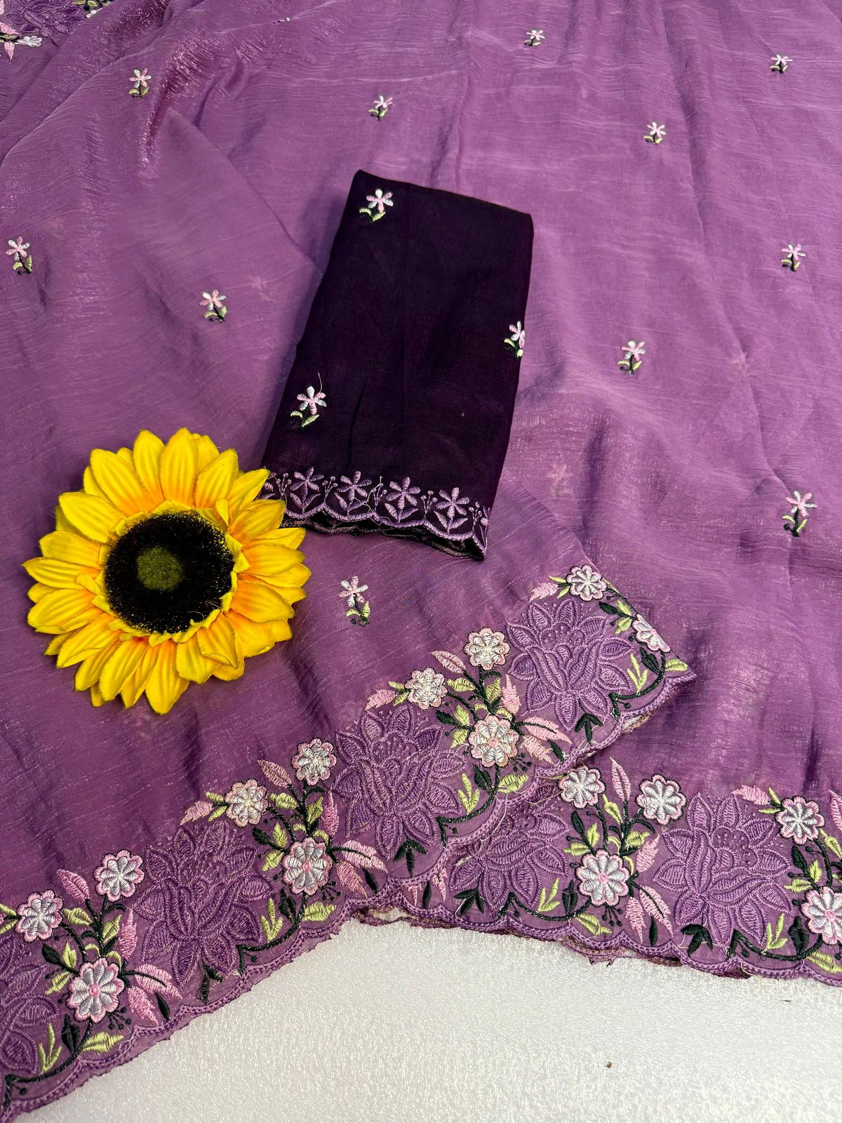 Kayatri New Crunchy Ciffon Saree With Elegant Scalap Embroidery Work