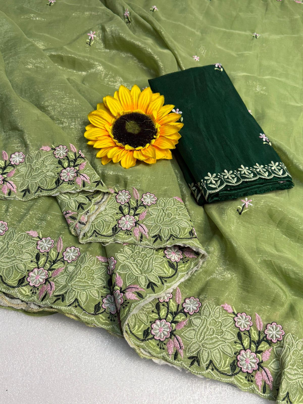Kayatri New Crunchy Ciffon Saree With Elegant Scalap Embroidery Work