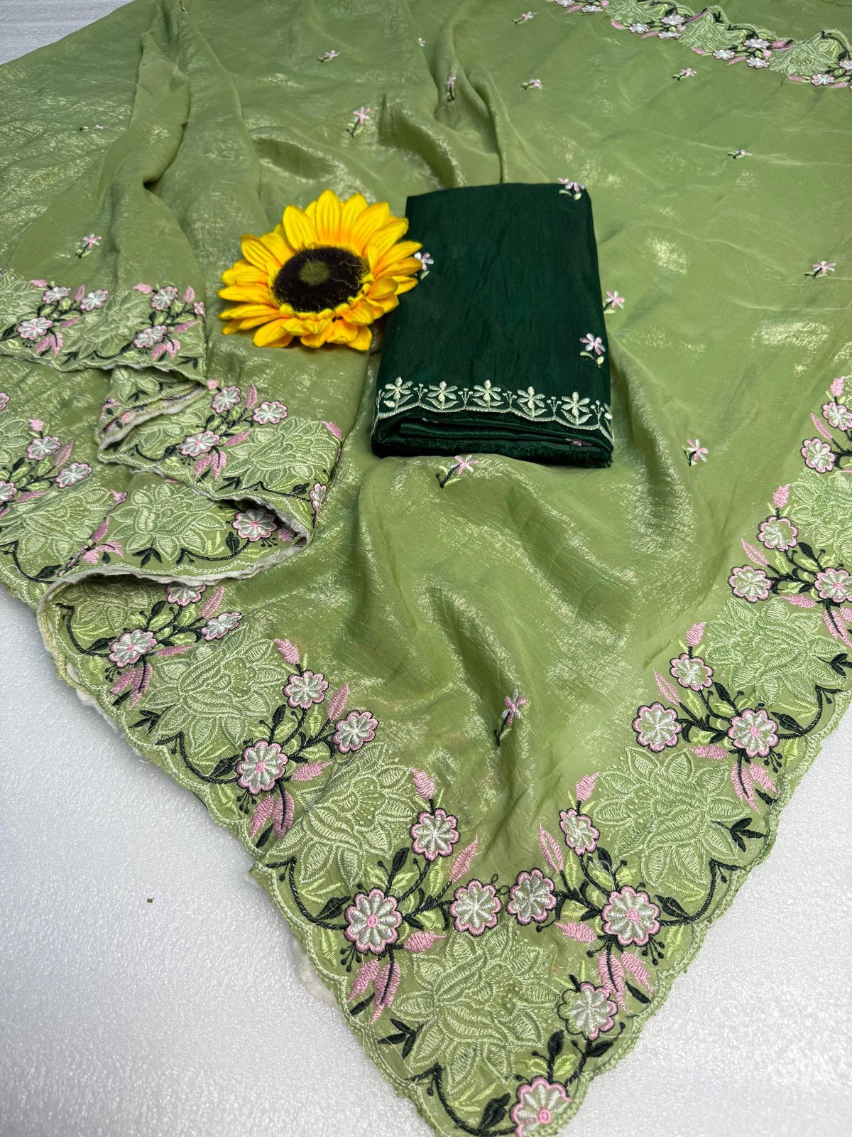 Kayatri New Crunchy Ciffon Saree With Elegant Scalap Embroidery Work