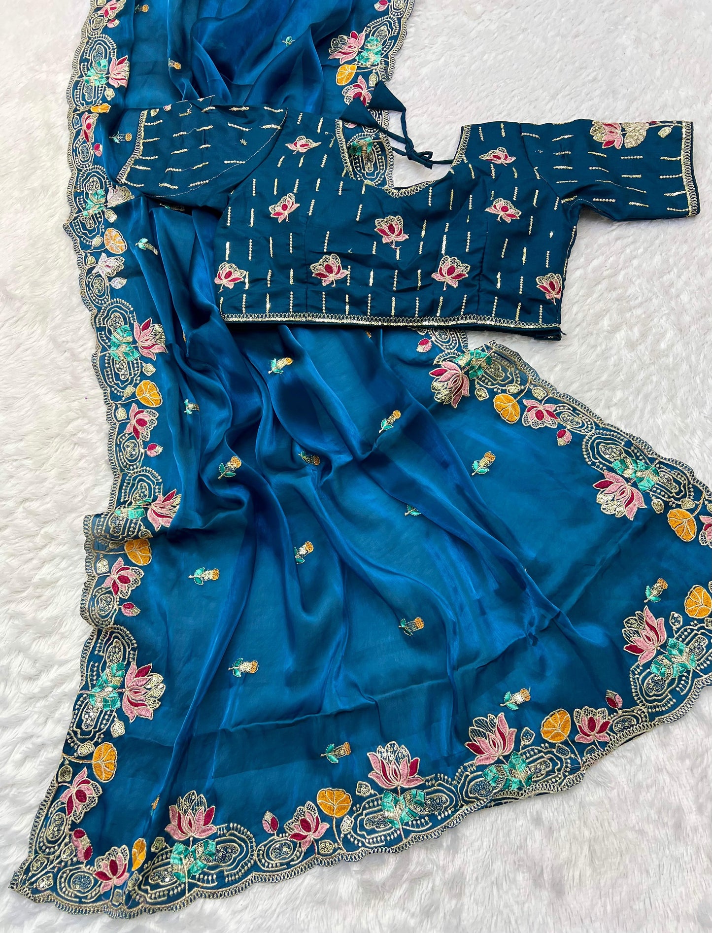 Kayatri New Pure Soft Jimmy choo  Saree with heavy Multi Treads & sequence Work