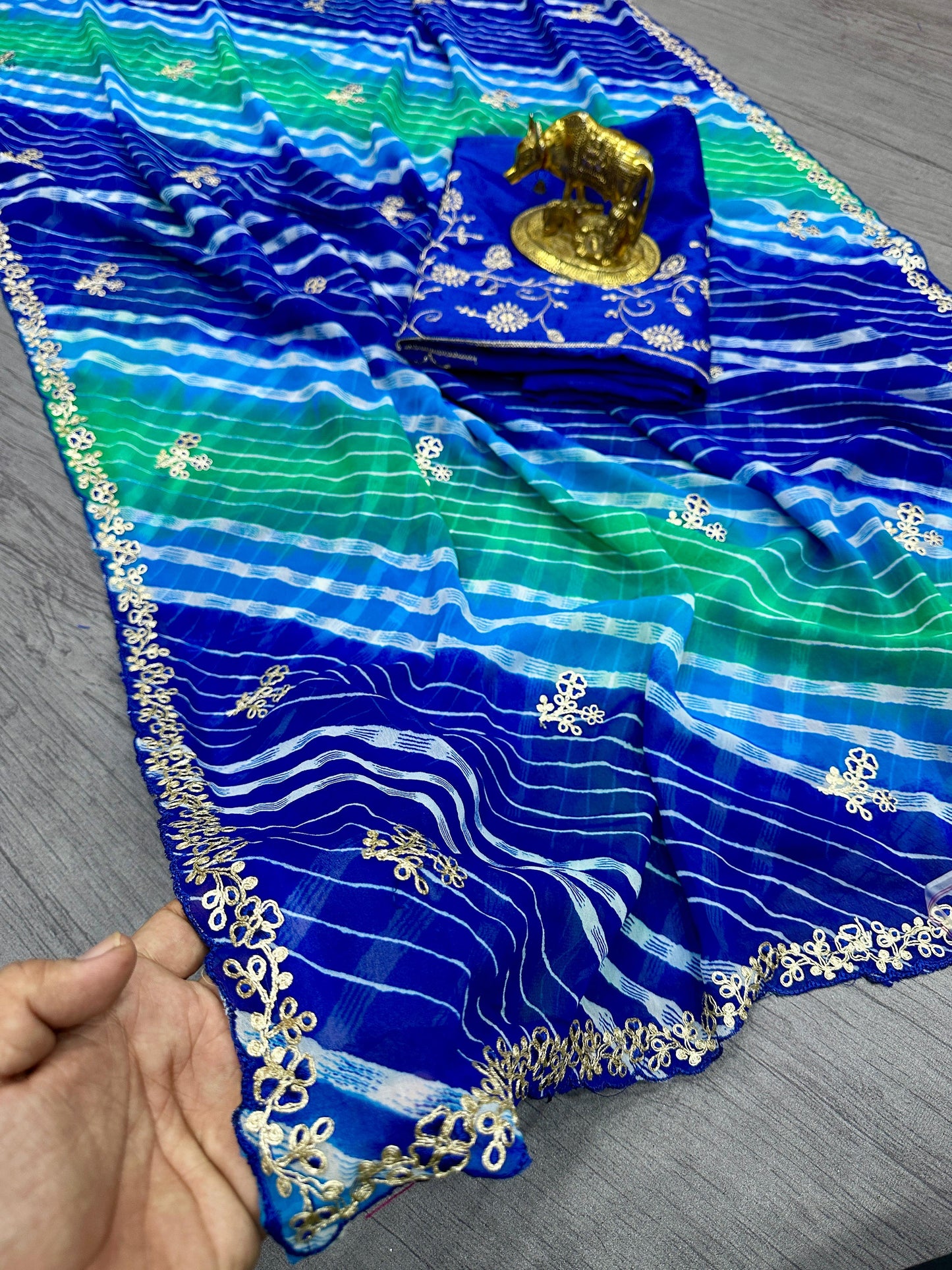 Kayatri New Pure Georgette with Jodhpur Lehariya  Print Saree with Beautiful Pita Work