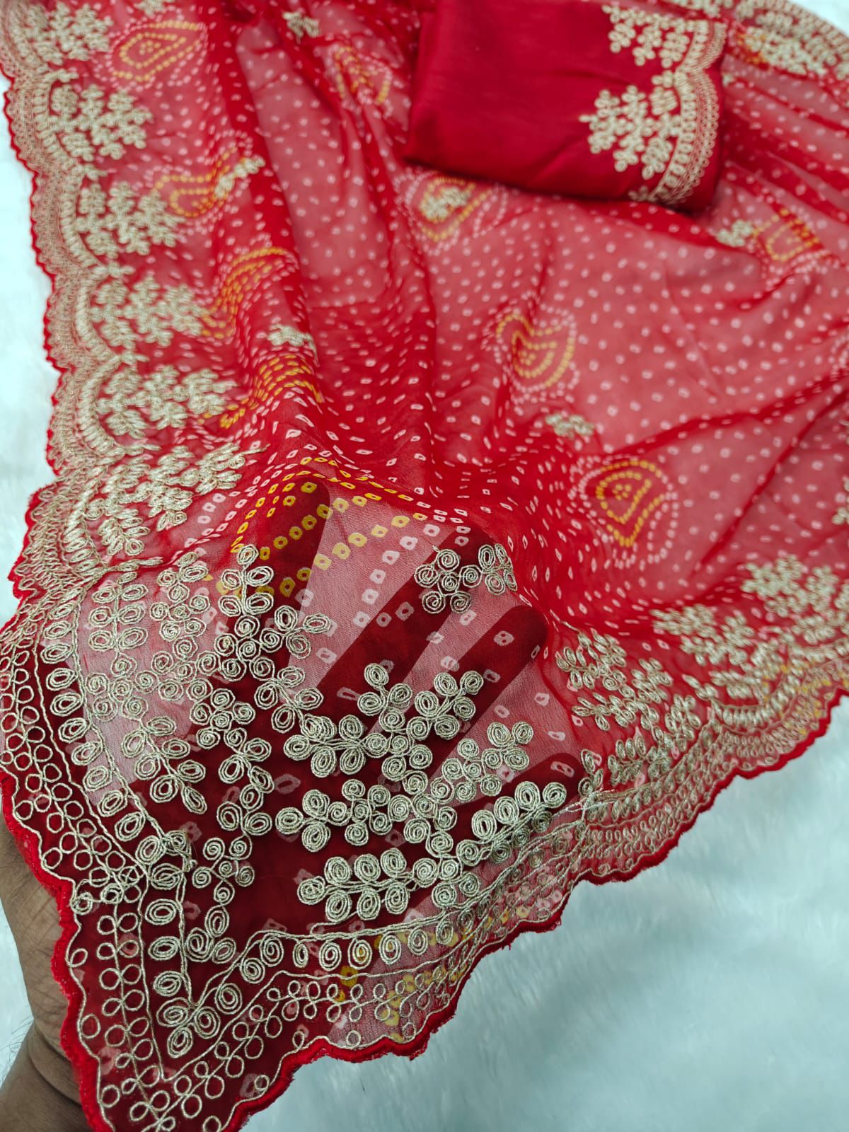 Kayatri New Georgette Bandhani Sarees With C-Pallu Codeling Work Designer Look Saree