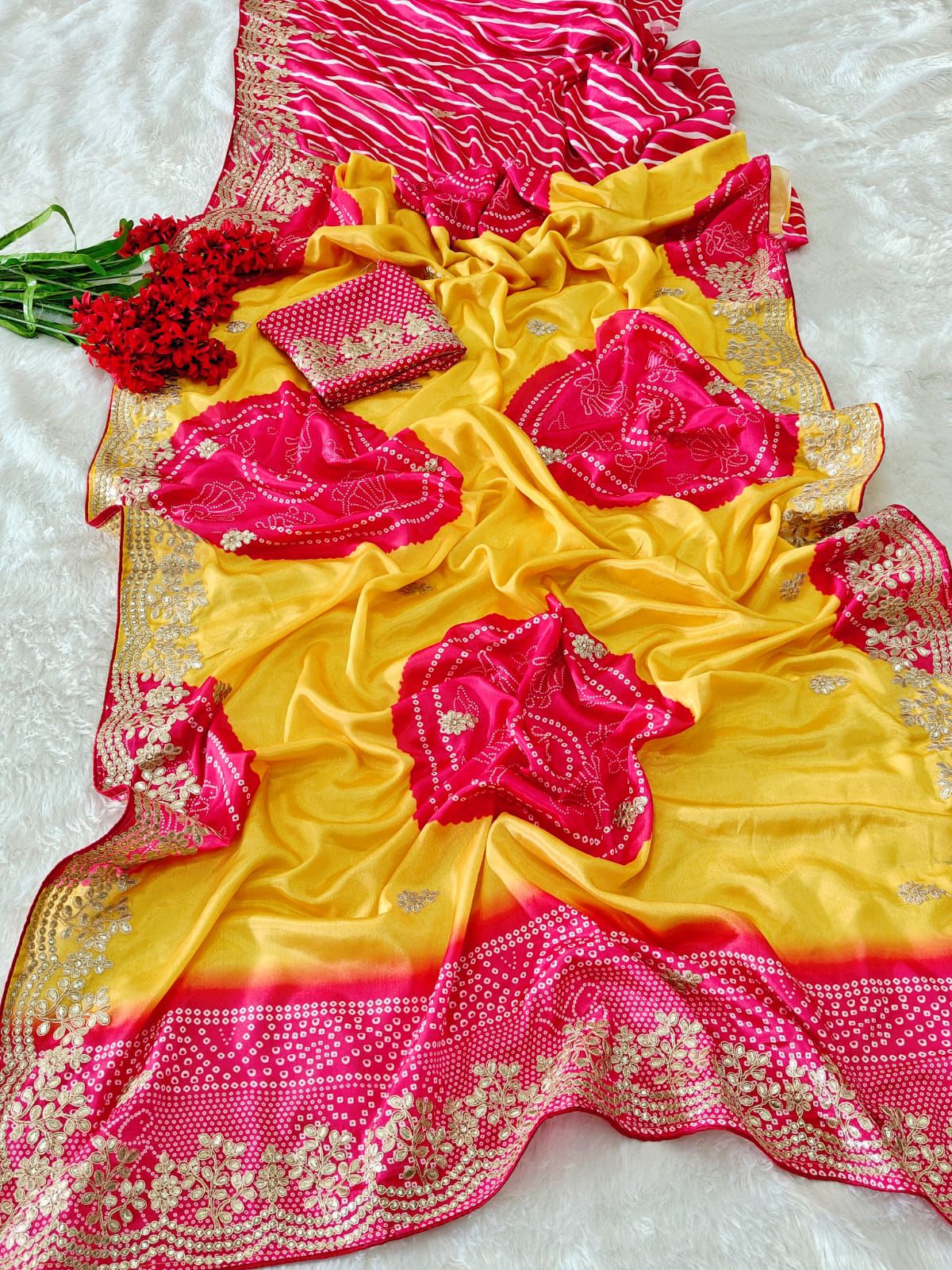 Kayatri New Designer shiny Silk with Beautiful Digital Print with Full foil Embroidery Work Border Saree
