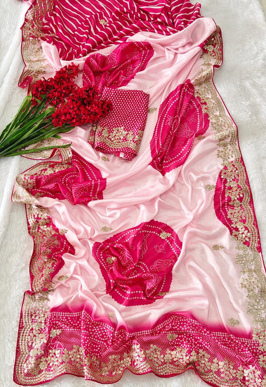 Kayatri New Designer shiny Silk with Beautiful Digital Print with Full foil Embroidery Work Border Saree